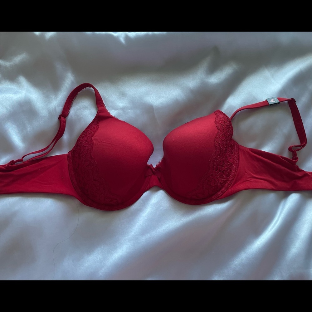 Victoria’s Secret Lined Perfect Coverage Red Lace Bra Size 32DD